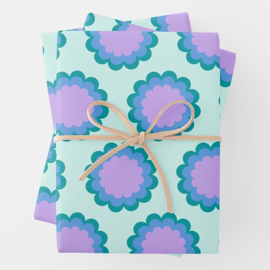 Kute Retro Flower Pattern in Mint en Paars Inpakpapier Vel (In situ)