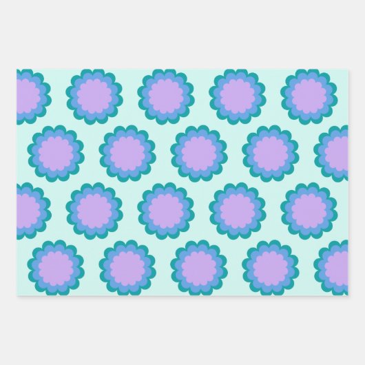 Kute Retro Flower Pattern in Mint en Paars Inpakpapier Vel (Voorkant)