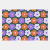 Kute Retro Flower Pattern in Paars and Green Inpakpapier Vel (Voorkant)