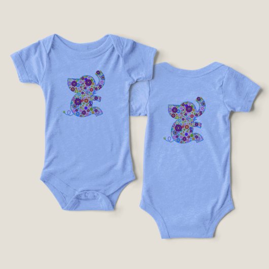 Kute Retro Flowers Cartoon Style Elephant (Ontwerp Voorkant & Achterkant)