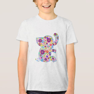 Kute Retro Flowers Cartoon Style Elephant Tri-Blend Shirt