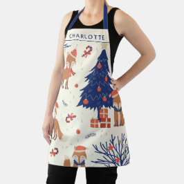 Kute Retro Fox en kerstboom op maat Schort
