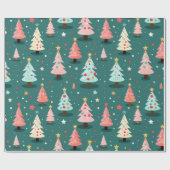 Kute Retro kerstbomen Cadeaupapier (Vlak)