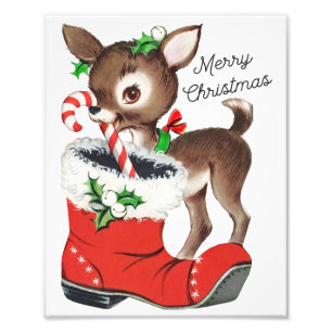 Kute Retro-kerstrecorder en Santa Boot Wall Art Foto Afdruk
