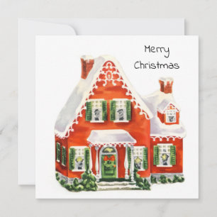 Kute  Retro Merry Kerstwinter Cottage Feestdagenkaart