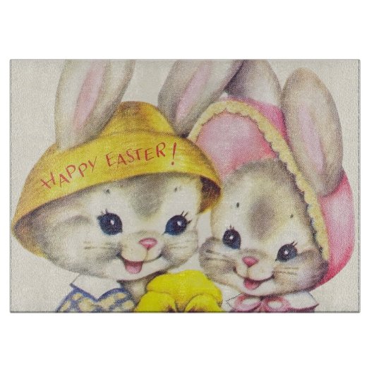Kute retro paasbunnies snijplank (Voorkant)