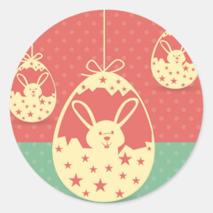 Kute retro Paasbunny en paasei Ronde Sticker