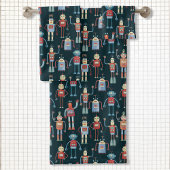 Kute Retro Robots Dark Bad Handdoek