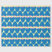 Kute Retro Strawberry Pattern in Blue and Pink Cadeaupapier (Vlak)