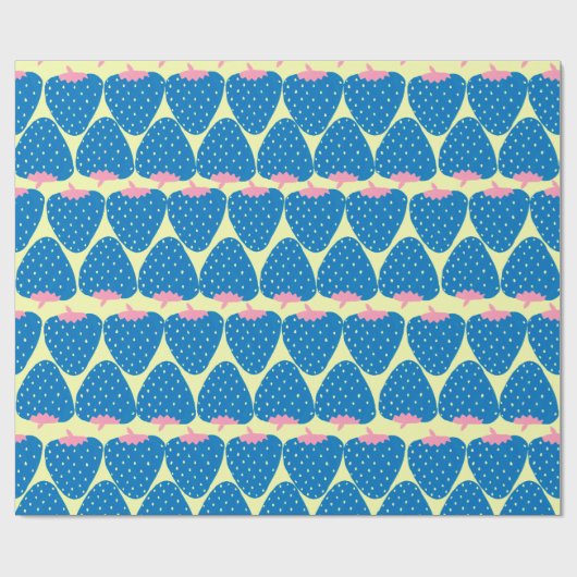 Kute Retro Strawberry Pattern in Blue and Pink Cadeaupapier (Vlak)