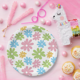 Kute Retro Summer Colors Flower Pattern Papieren Bordje