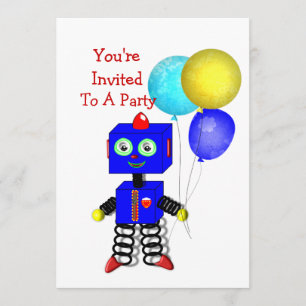 Kute Robot Boys Birthday Party Kaart