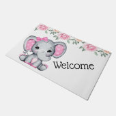 Kute roze Baby Elephant and Roos Border Deurmat (Schuin)