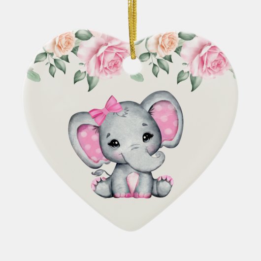 Kute roze Baby Elephant and Roos Border Keramisch Ornament (Voorkant)