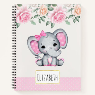 Kute roze Baby Elephant and Roos Border Notitieboek