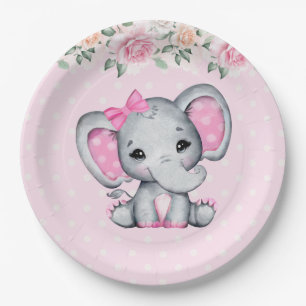 Kute roze Baby Elephant and Roos Border Papieren Bordje