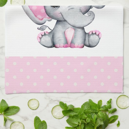 Kute roze Baby Elephant and Roos Border Theedoek (Gevouwen)