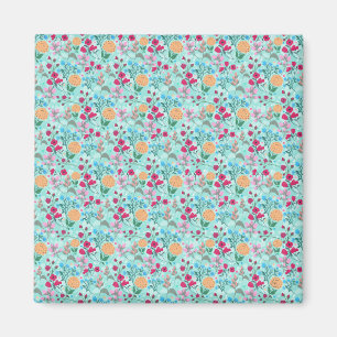 Kute roze & Blue Small Floral Mint Design Magneet