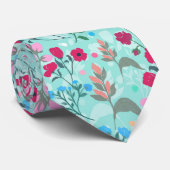 Kute roze & Blue Small Floral Mint Design Stropdas (Opgerold)