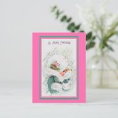 Kute  roze en groene kerstgroeten briefkaart (Staand voorkant)