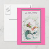 Kute  roze en groene kerstgroeten briefkaart (Voorkant / Achterkant)