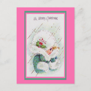 Kute roze en groene kerstgroeten briefkaart