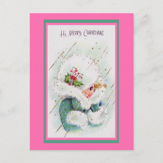 Kute  roze en groene kerstgroeten briefkaart (Voorkant)