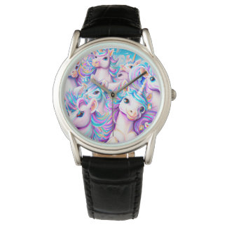 Kute roze en Paarse eenden en regenbogen Horloge