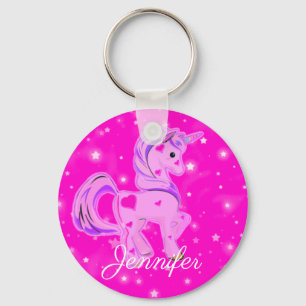 Kute roze en Paarse sterren en harten Unicorn Keyb Sleutelhanger
