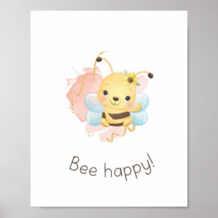 Kute roze/gele bij Happy! Nursery Girls Wall Art Poster