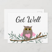 Kute Roze Hart Owl Branch krijgt goed script Briefkaart (Voorkant / Achterkant)
