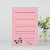 Kute roze met zwart script en vlinder briefpapier (Staand voorkant)