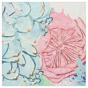 Kute roze Munt Peony & Succulent Floral Hand Paint Stof