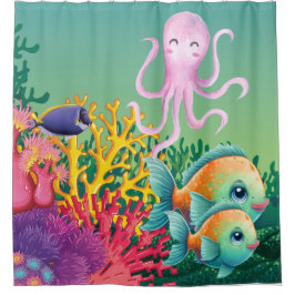 Kute roze onder het Zee octopus Shower Curtain Douchegordijn