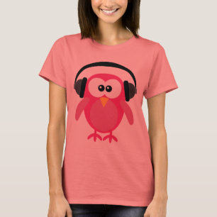 Kute roze Owl DJ met hoofdtelefoon T-shirt