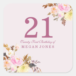 Kute Roze Peach Flower 21st Birthday Party Vierkante Sticker