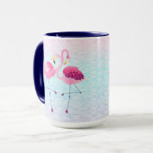 Kute roze vlamingos op piepende braadgolven mok (Voorkant links)