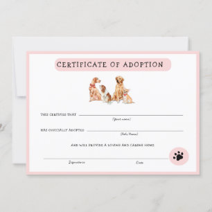Kute roze & White Puppy Adoption Certificate