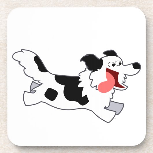 Kute Running Cartoon Border Collie Onderzetters Se (Voorkant)