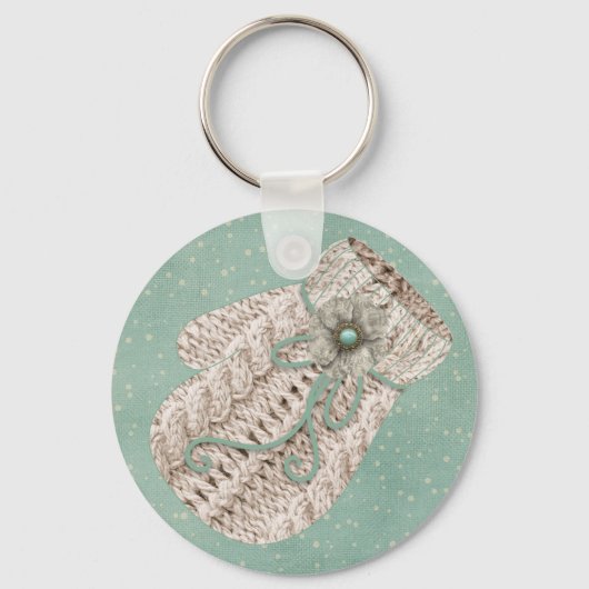 Kute  rustige wintermessing met mitten snewflake sleutelhanger (Voorkant)