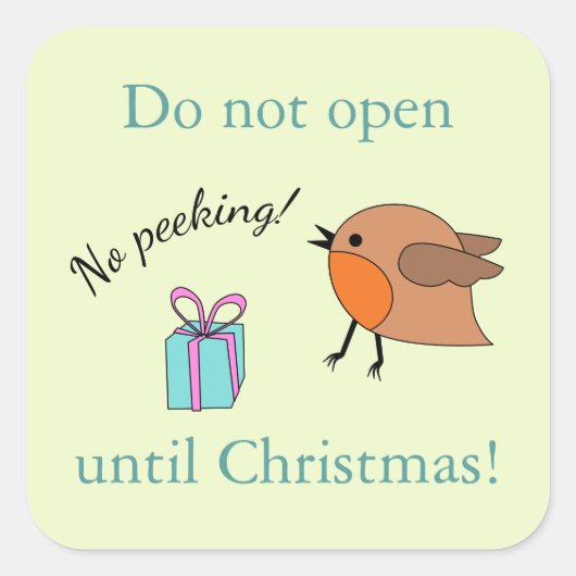 Kute Sage Green Bird pas na Kerstmis open Vierkante Sticker (Voorkant)