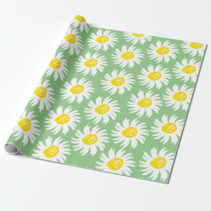 Kute sage groene daisy floral spring chic cadeaupapier