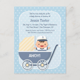 Kute Sailor in Stroller, Nautical Baby shower Kaart