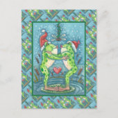 KUTE SANTA FROGS KISSING ONDER DRAGONFLY MISTLETOE BRIEFKAART (Voorkant)