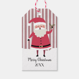 Kute Santa met sprig van heilig gepersonaliseerd Cadeaulabel