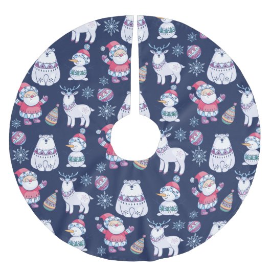 Kute Scandinavische stijldieren en Santa Pattern Kerstboom Rok (Voorkant)