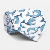 Kute Schattige blauwe walvis in Ocean Marine Anima Stropdas (Opgerold)