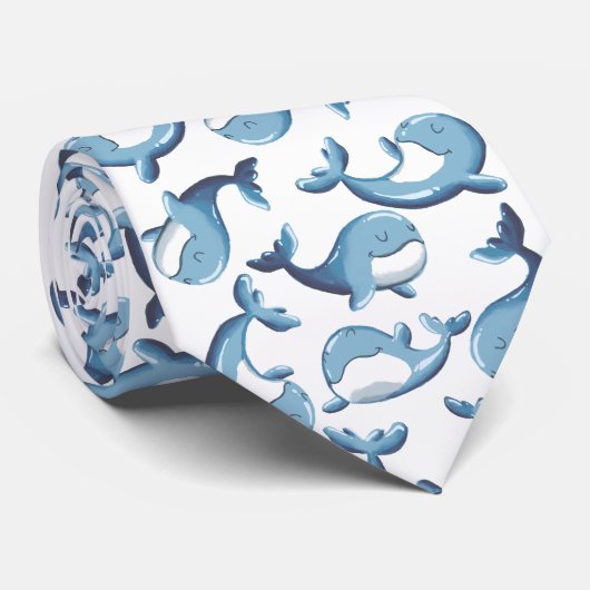 Kute Schattige blauwe walvis in Ocean Marine Anima Stropdas (Opgerold)