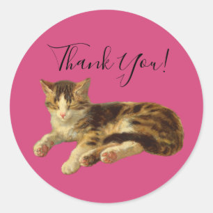 Kute Schattige Kitty Cat Dank u Magenta Manuscript Ronde Sticker