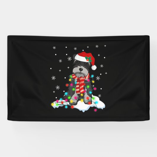 Kute Schnauzer-kerstlichten met Santa Hat Spandoek (Horizontaal)